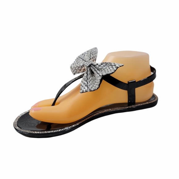 Womens Bamboo Black Rhinestone Thong Sandals Size 8 - Picture 2 of 9